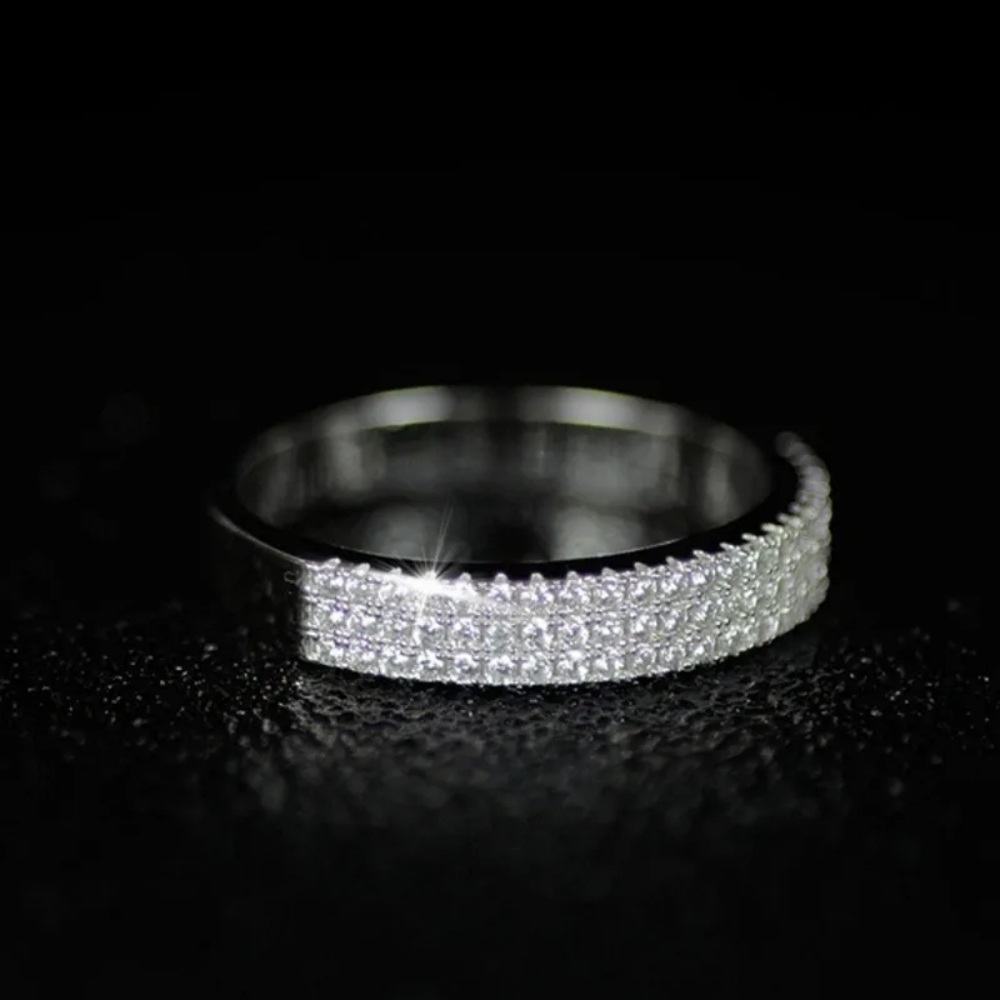 NEW 925 SILVER DIAMOND TRIPLE HALF PAVED RING